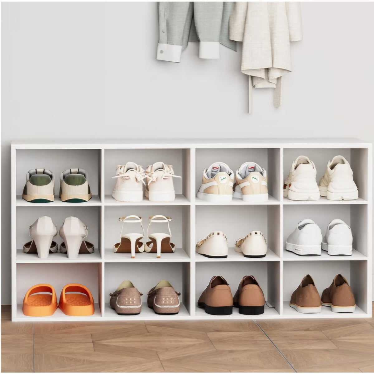 12-Cubby Shoe Rack, 3-Tier Wood Shoe Organizer, Multifunctional Shoe Organizer Bench for Entryway