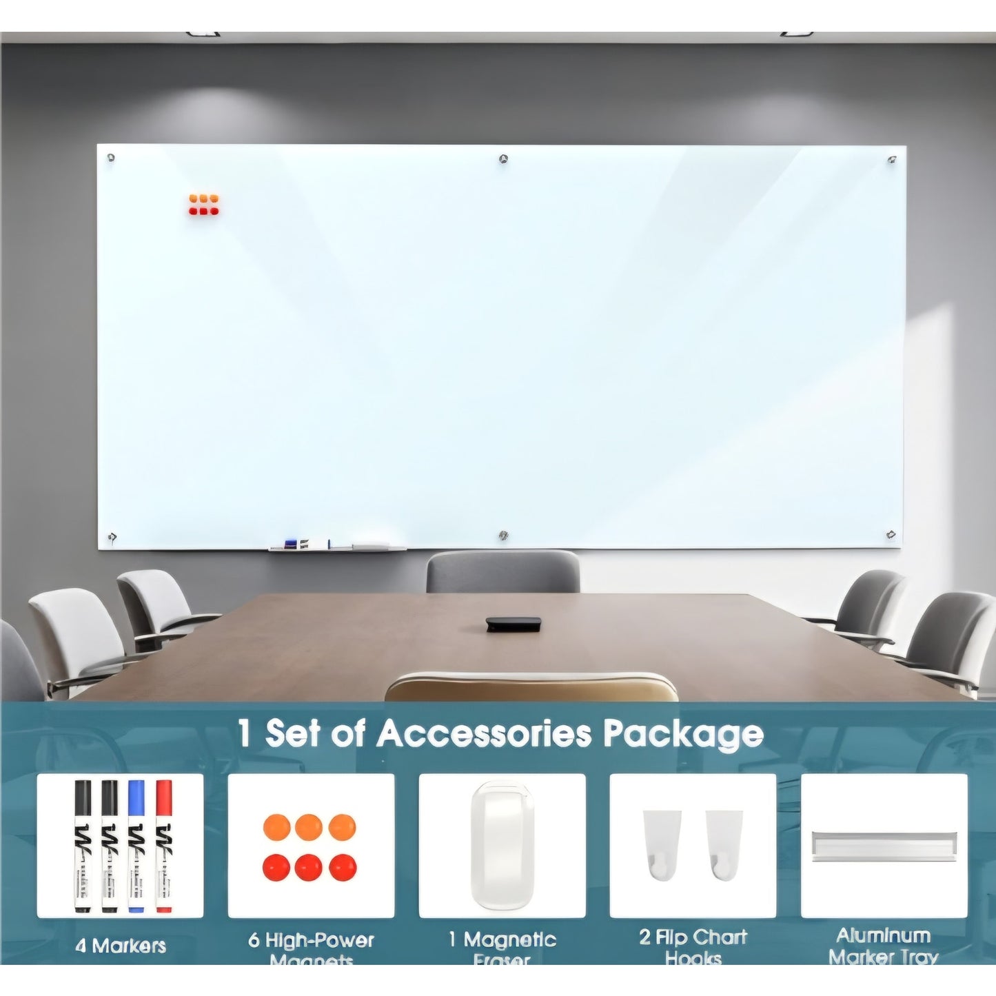 MaxGear Glass Whiteboard Wall Mounted, Frameless Magnetic Dry Erase Board 96x48