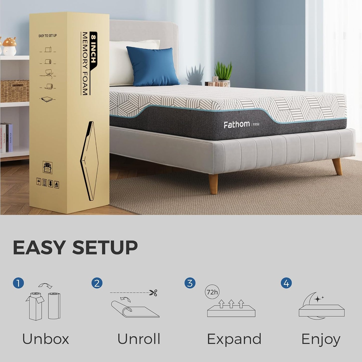 FATHOM Firm Queen Mattress 10 In Memory Foam Mattress Queen Size Bed in a Box, CertiPUR-US Certified