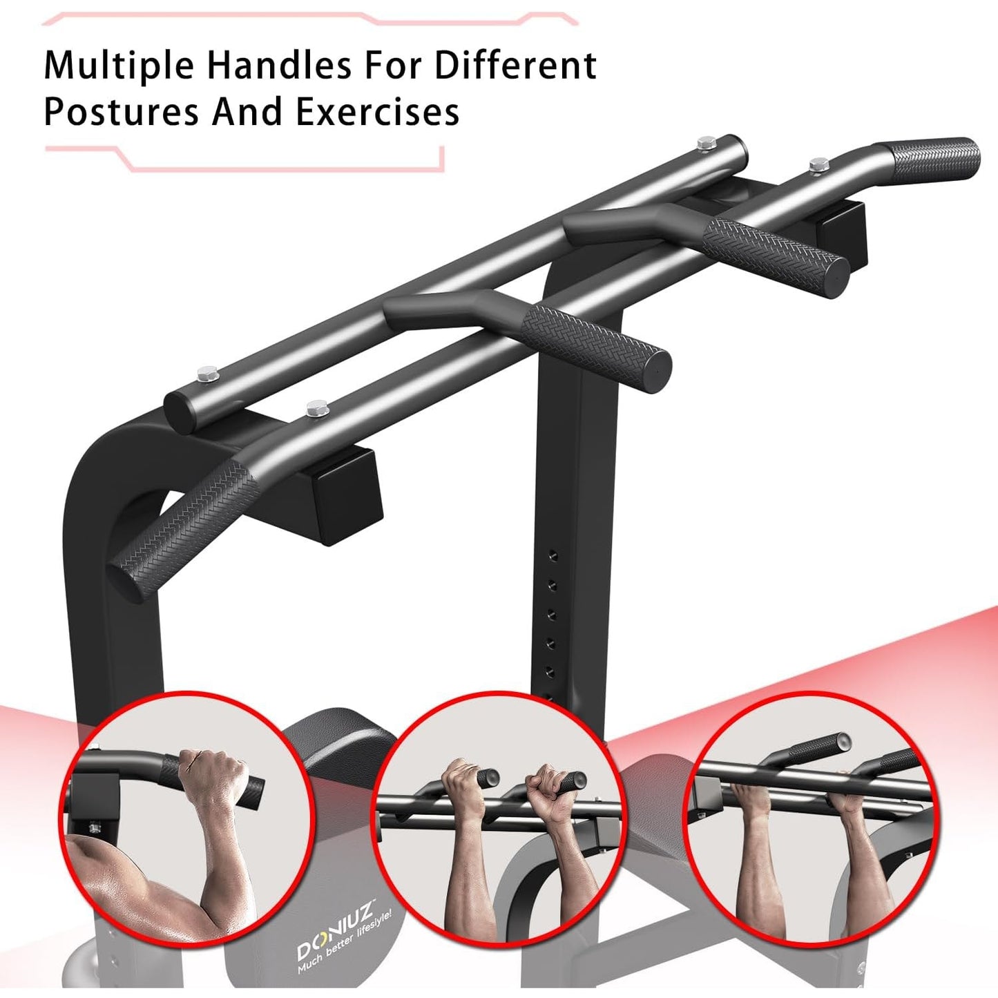 DONIUZ Power Tower Pull Up Bar and Dip Station, Multi-Function Home Gym, Height Adjustable, Black