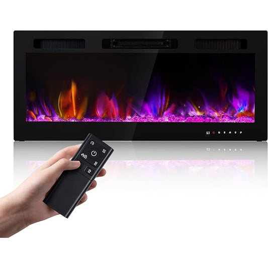Electric Fireplace 50 In Wall Mount Insert Realsmart 1500W,Fit for 2X6 stub,12 Flame.12 Flame.Black