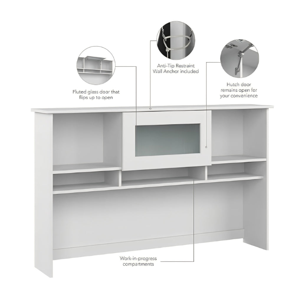 Bush with desk Home Cabot 60W Hutch, White