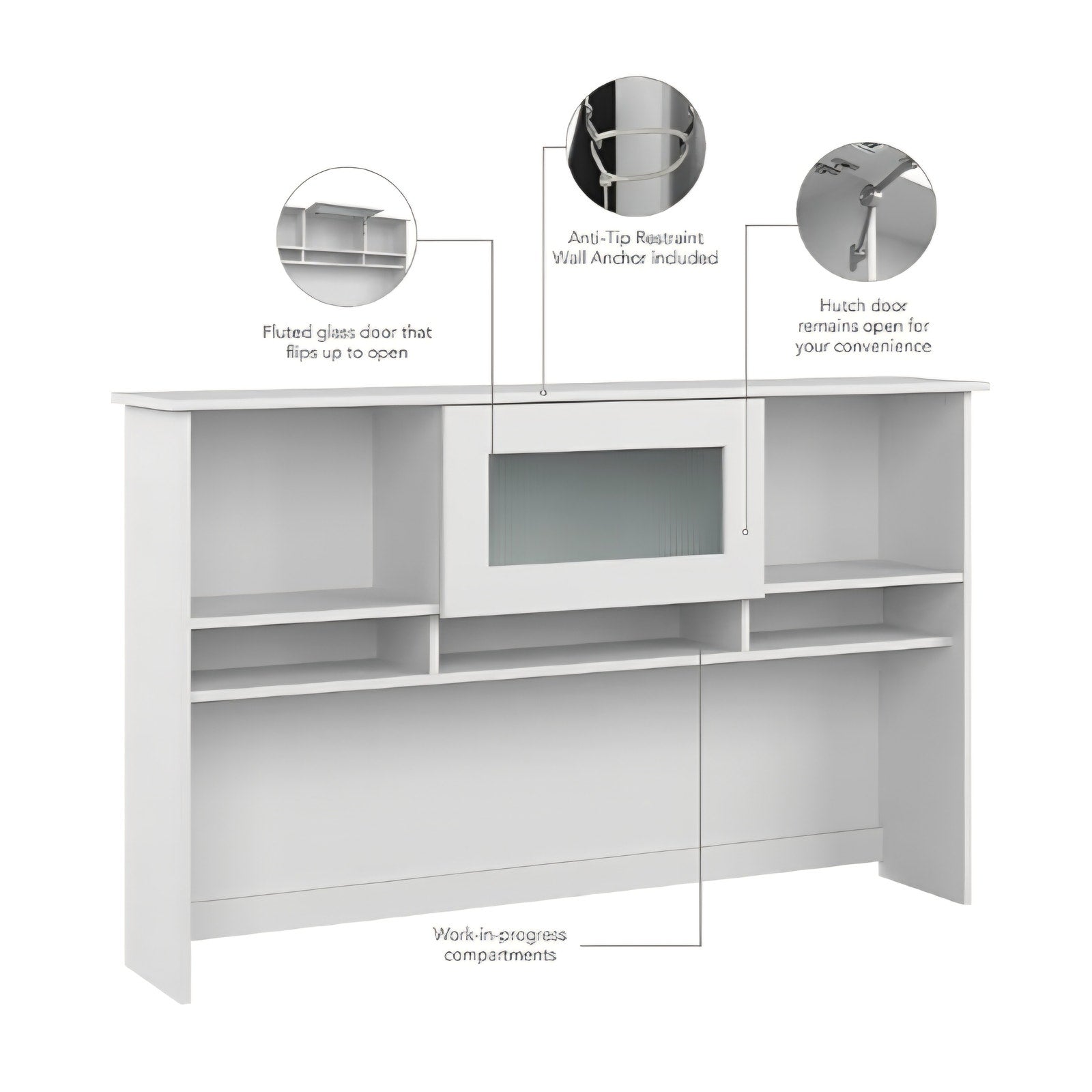 Bush with desk Home Cabot 60W Hutch, White