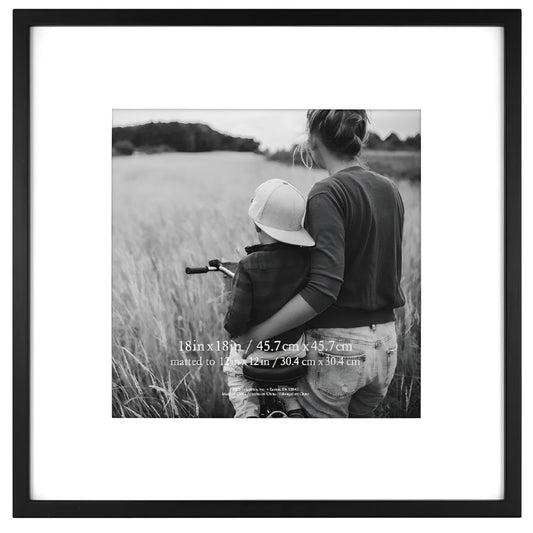 MCS East Village 18x18 Matted Square Picture Frame with 12x12 Photo Display, Black Wall Hangi