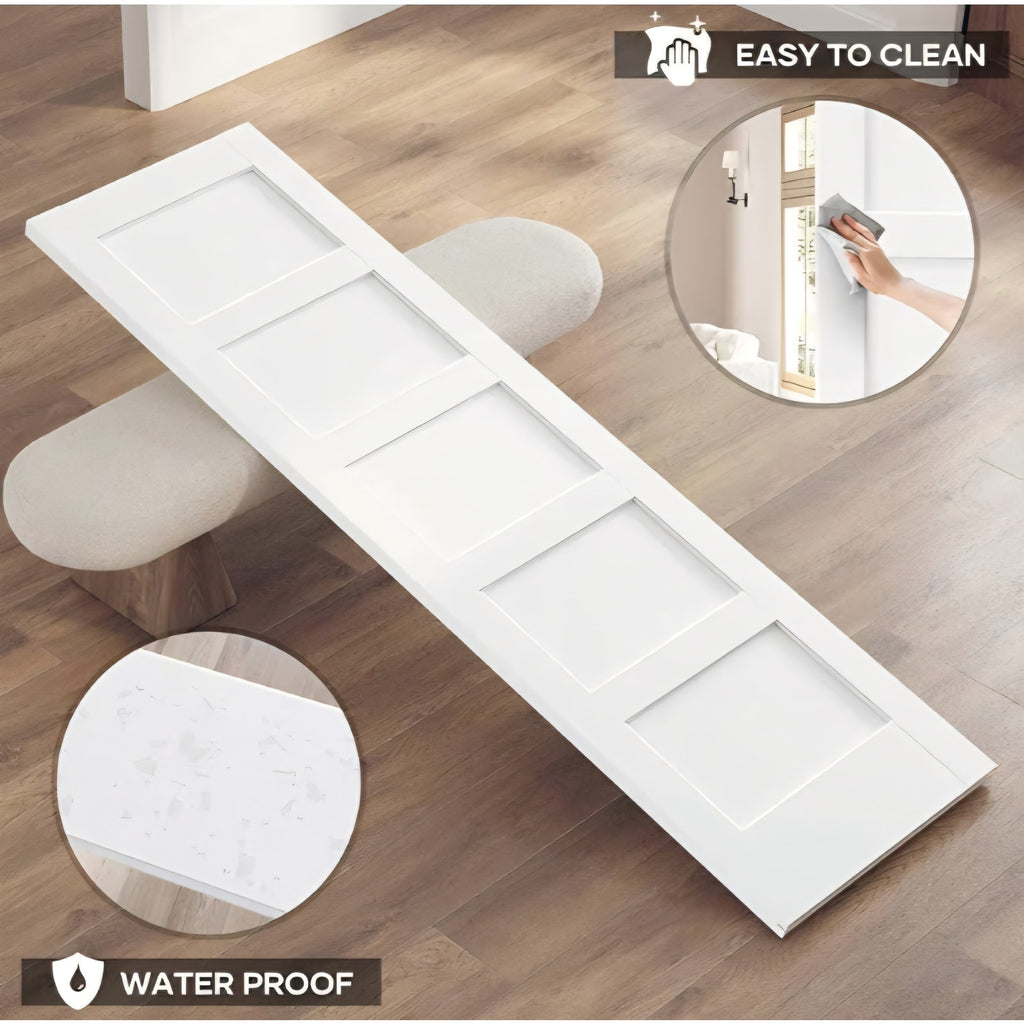Double 24×84 Inch White Sliding Barn Door Slab with 8ft Hardware Kit Included, 5-Panel