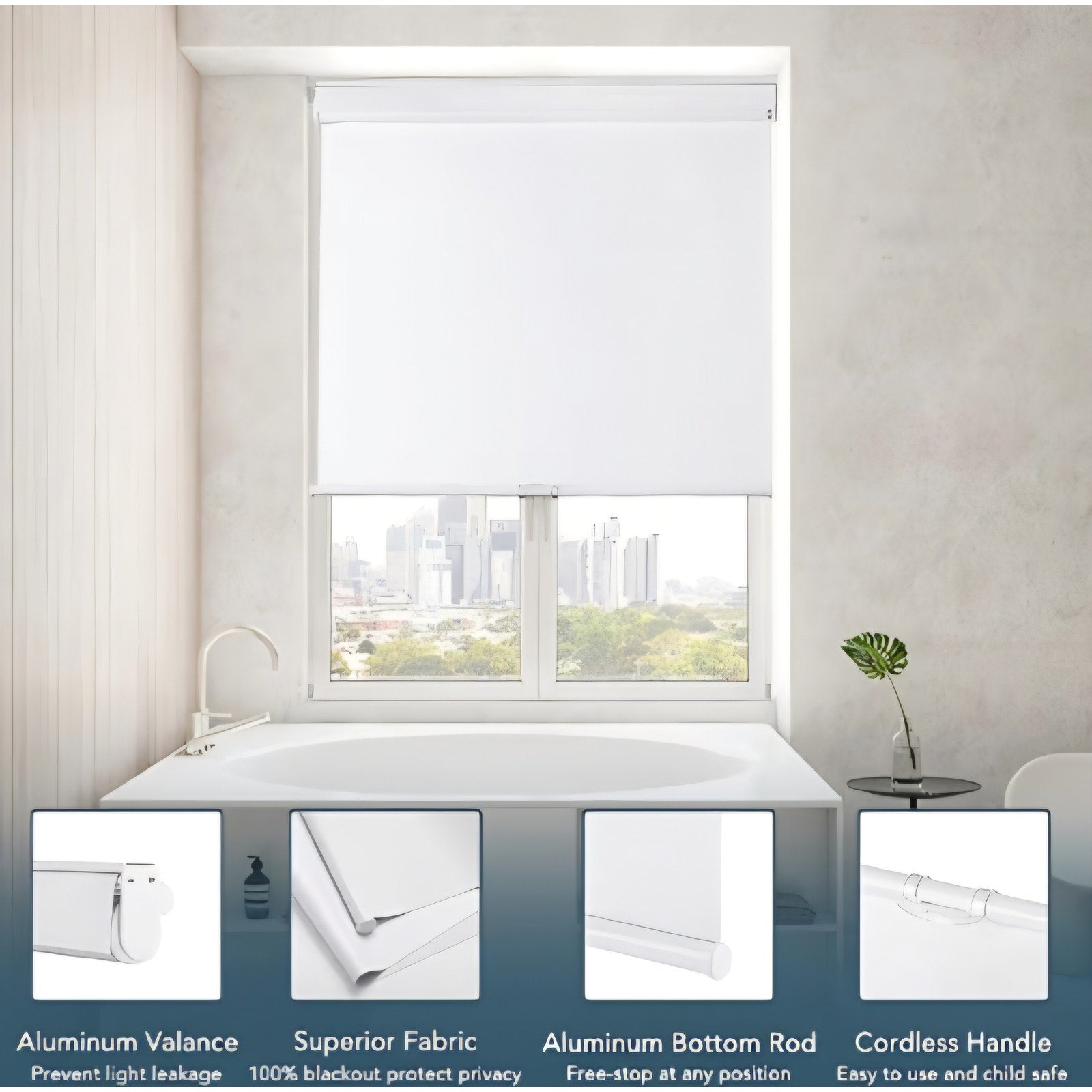 Roller Window Shades Free-Stop (58.5" Wx72 H, White) Cordless Blackout Blinds