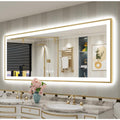 84x32 Gold Framed LED Bathroom Mirror with Lights, Backlit + Front Lit, Anti-Fog Lighted Vanity