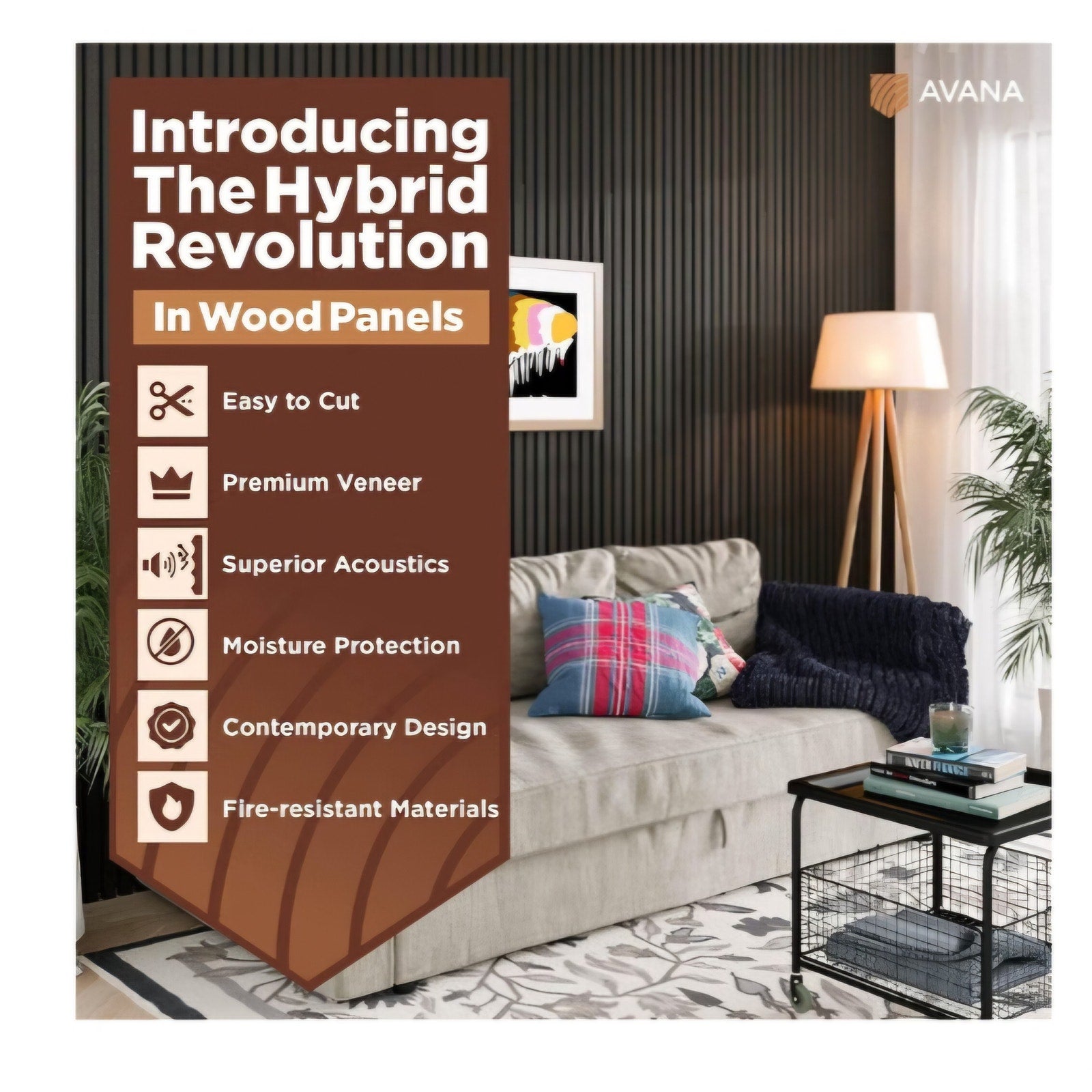 Avana Acoustic Wood Wall Panels – 93.2x11.25 Inch Panels – Fits 94x12 Layout – Smoke Oak Acoustic