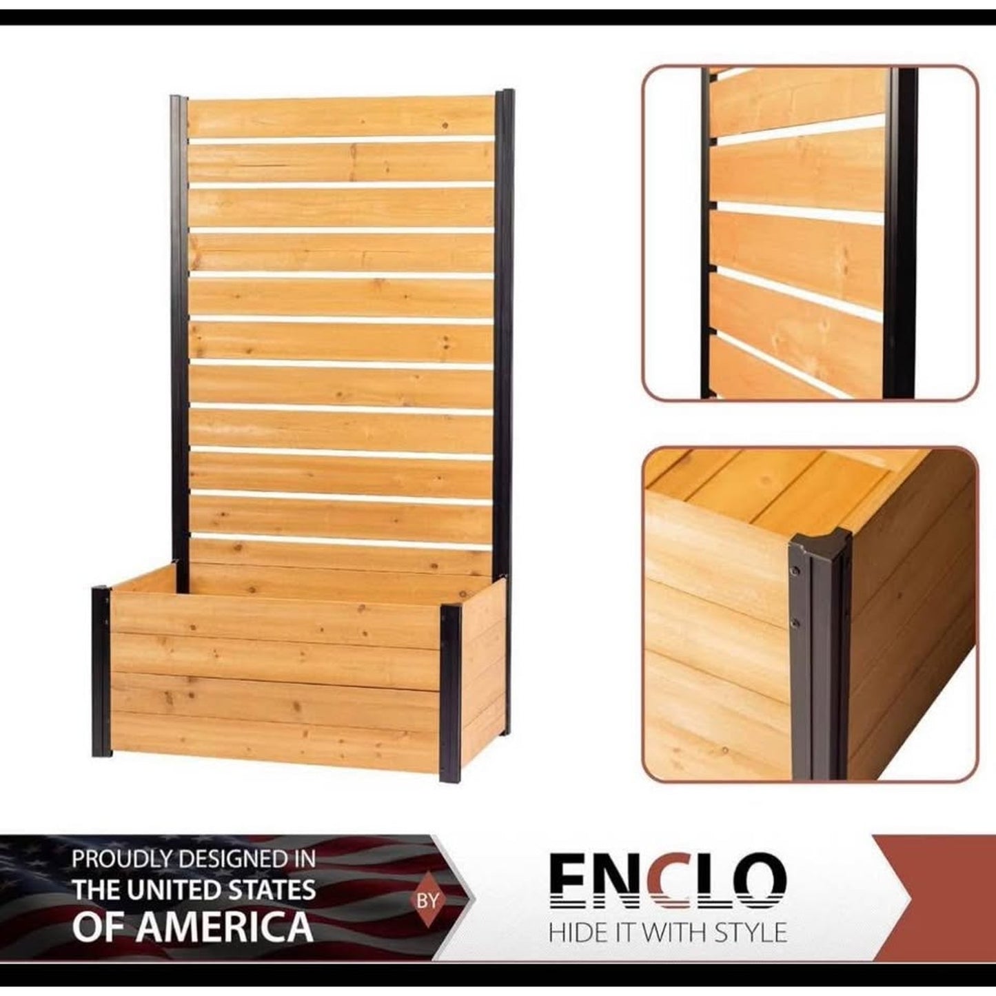 6ft H x 3.3ft W x 2.1ft L (1 Screen w/Planter) Freestanding Enclo Concord Cedar Wood Privacy Fence S