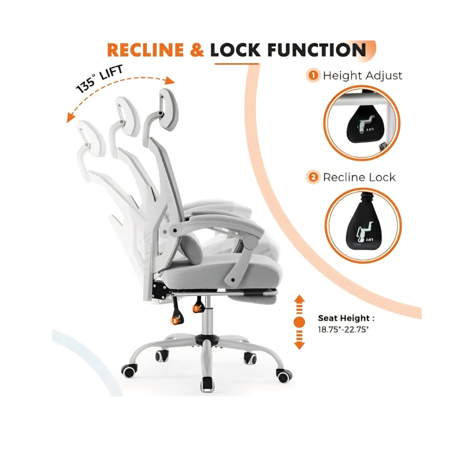 Office Computer Desk Chair with Footrest,Ergonomic High-Back Mesh Rolling Work