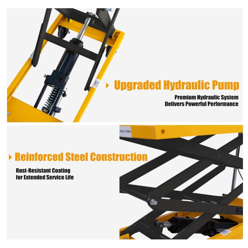 Hydraulic Lift Table Cart, 440lbs Capacity 49.6'' Max Lift, Double Scissor Lift Table w/4 Wheels