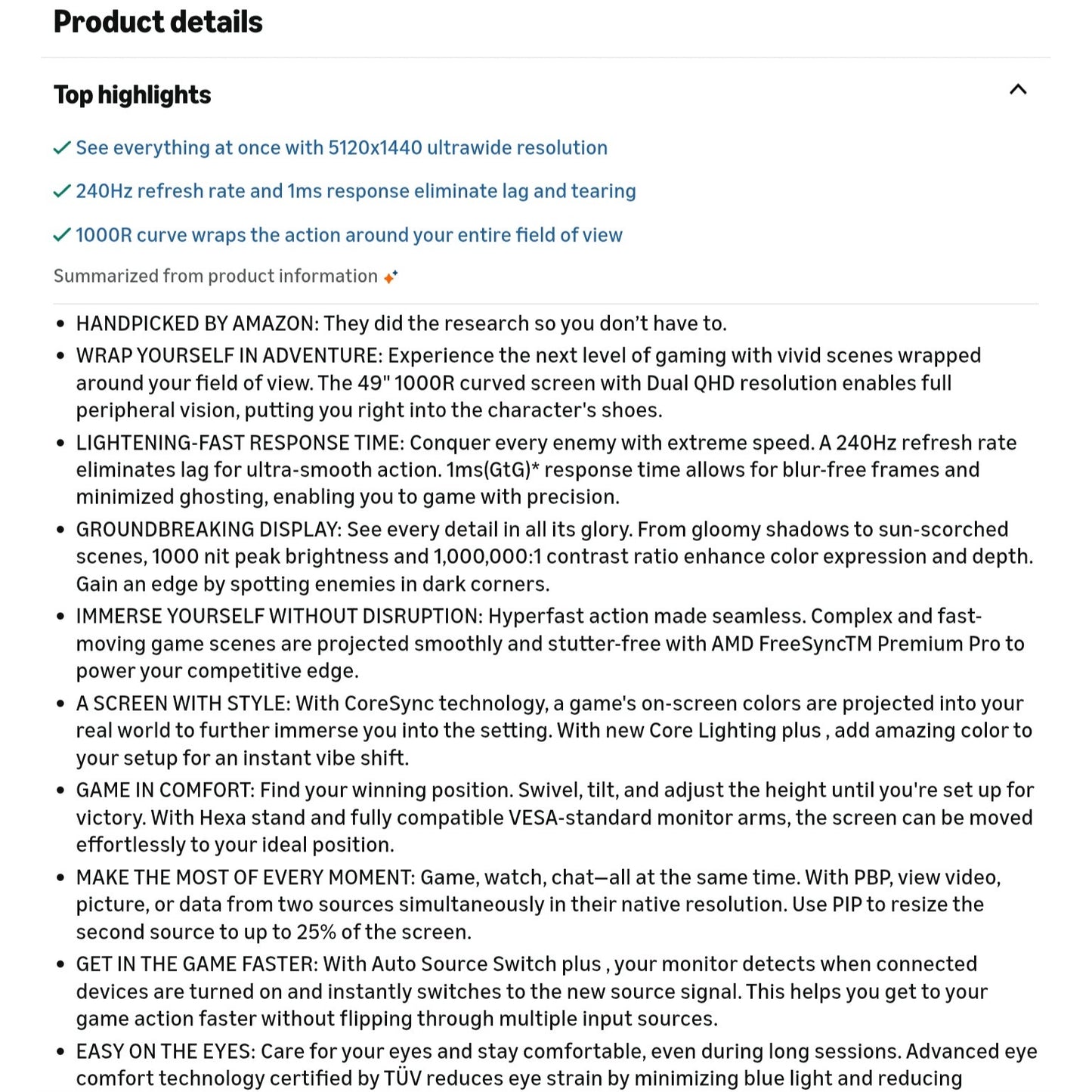 SAMSUNG 49" Odyssey G9 (G95C) Series DQHD 1000R Curved Gaming Monitor,240Hz,1ms(GtG)DisplayHDR 1000