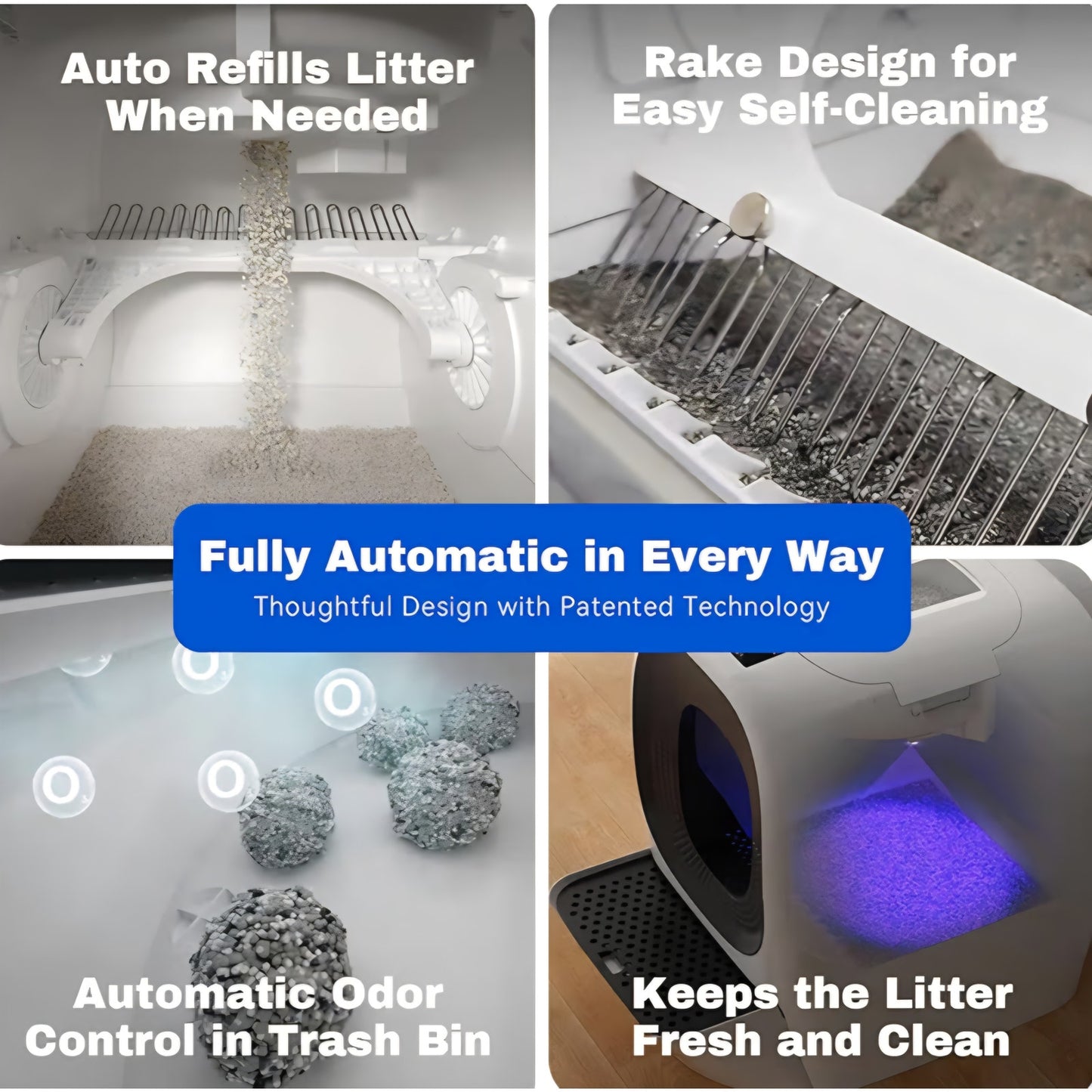 Self Cleaning Litter Box Auto Refill, Automatic Robot Litter Box for Multiple Cats, Hand-Like Rake