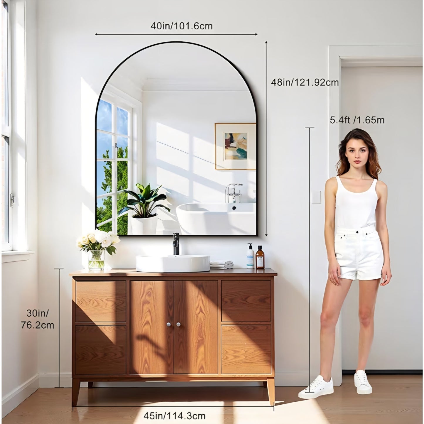 Arched Wall Mirror, 40"x48" Black Arched Mirror with Tempered Glass, Metal Frame, Large Size for Entryway Table