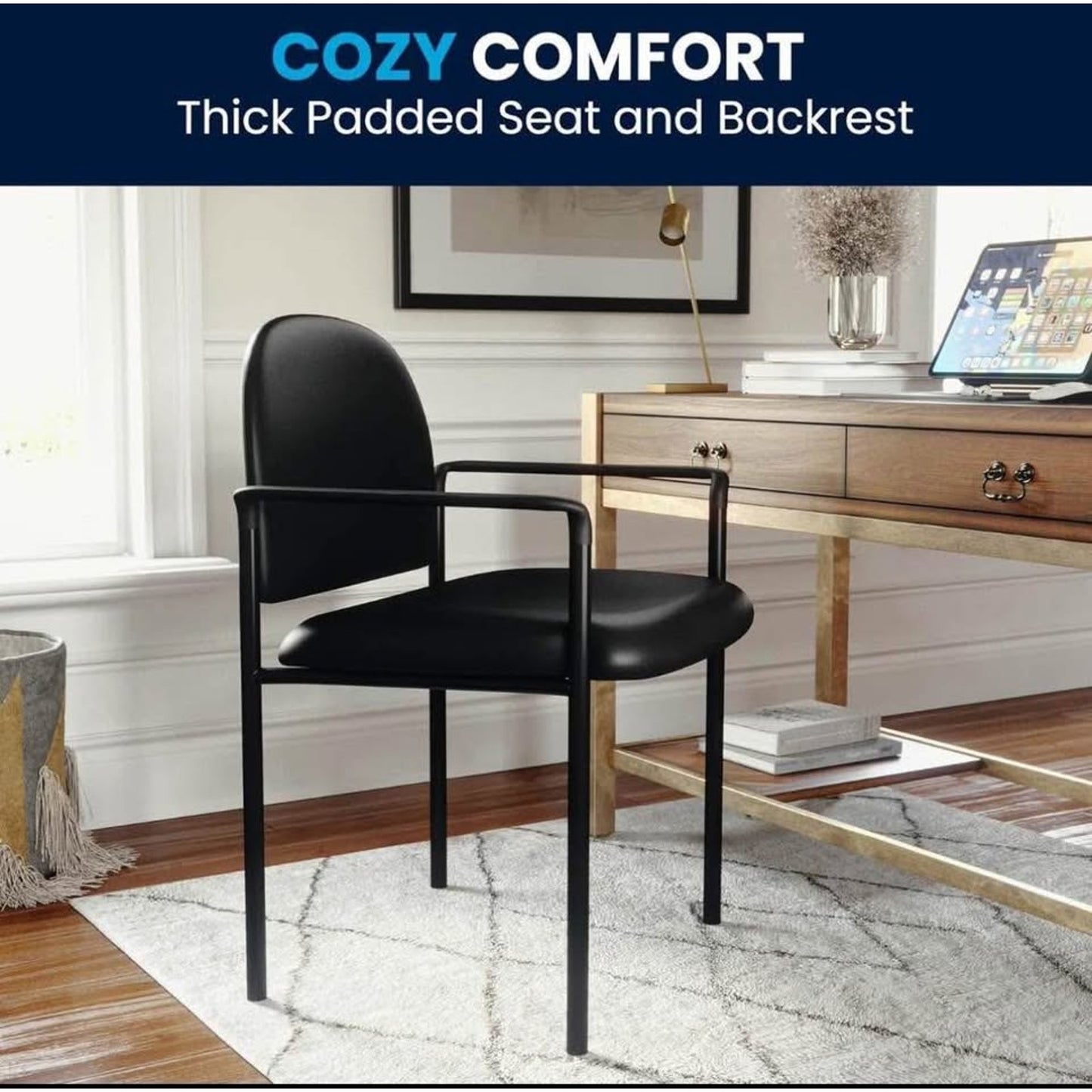 Flash Furniture Tiffany Side Reception Chair with Padded Armrests, Stackable Vinyl Waiting Room Chai