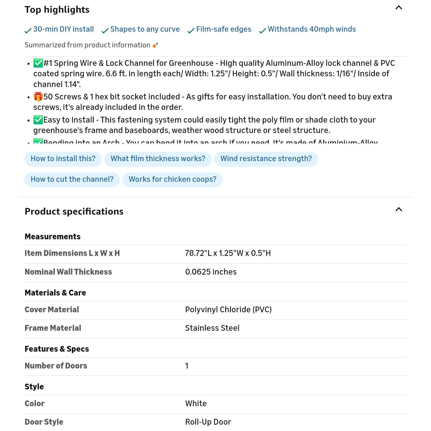 Greenhouse Spring Wire & Lock Channel 6.6 ft - PVC Coated Spring Wire & Aluminum