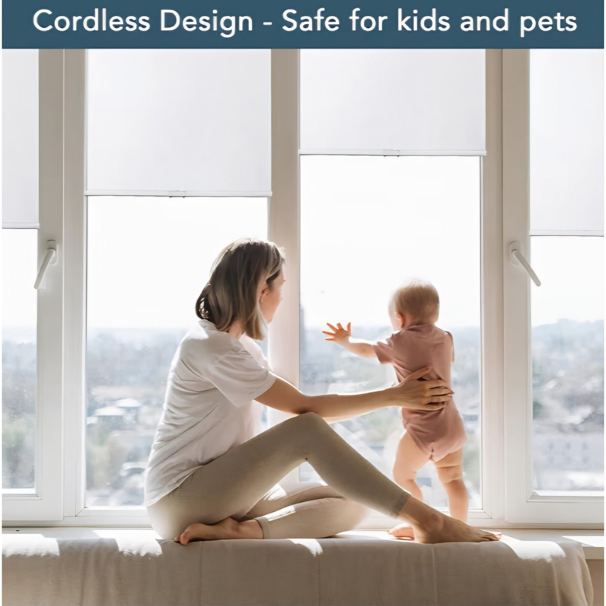 Roller Window Shades Free-Stop (58.5" Wx72 H, White) Cordless Blackout Blinds