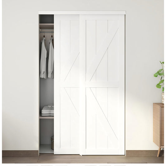 JUBEST 48"(Double 25") x80" Sliding Closet Door, K Style Bypass Closet Door