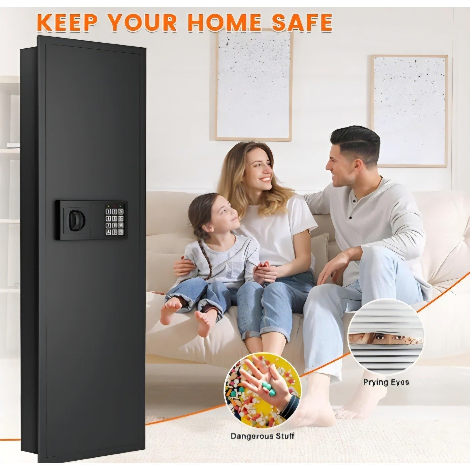 51.18" Tall Wall Safes Between the Studs 16" Centers, Heavy Duty Combination Lock in Wall Safe