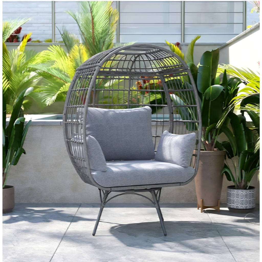 Flash Furniture Zola Commercial Indoor/Outdoor Swivel Lounge Chair, Oversized Wicker Egg Chair,