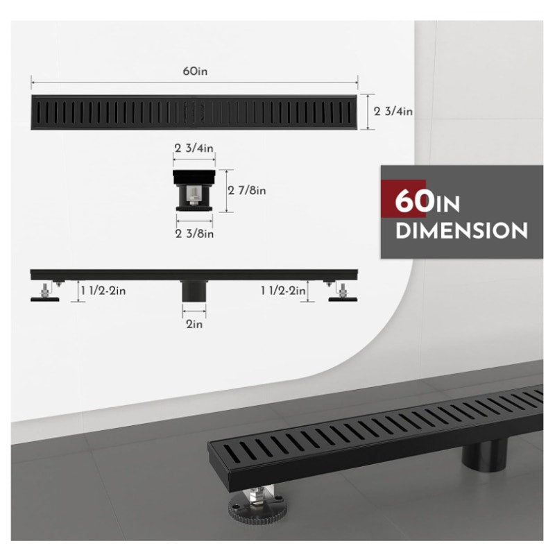 WEBANG 60 Inch Linear Shower Drain Rectangular Floor Drain with Accessories