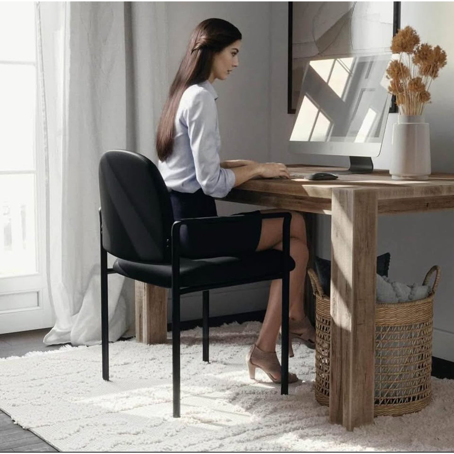 Flash Furniture Tiffany Side Reception Chair with Padded Armrests, Stackable Vinyl Waiting Room Chai