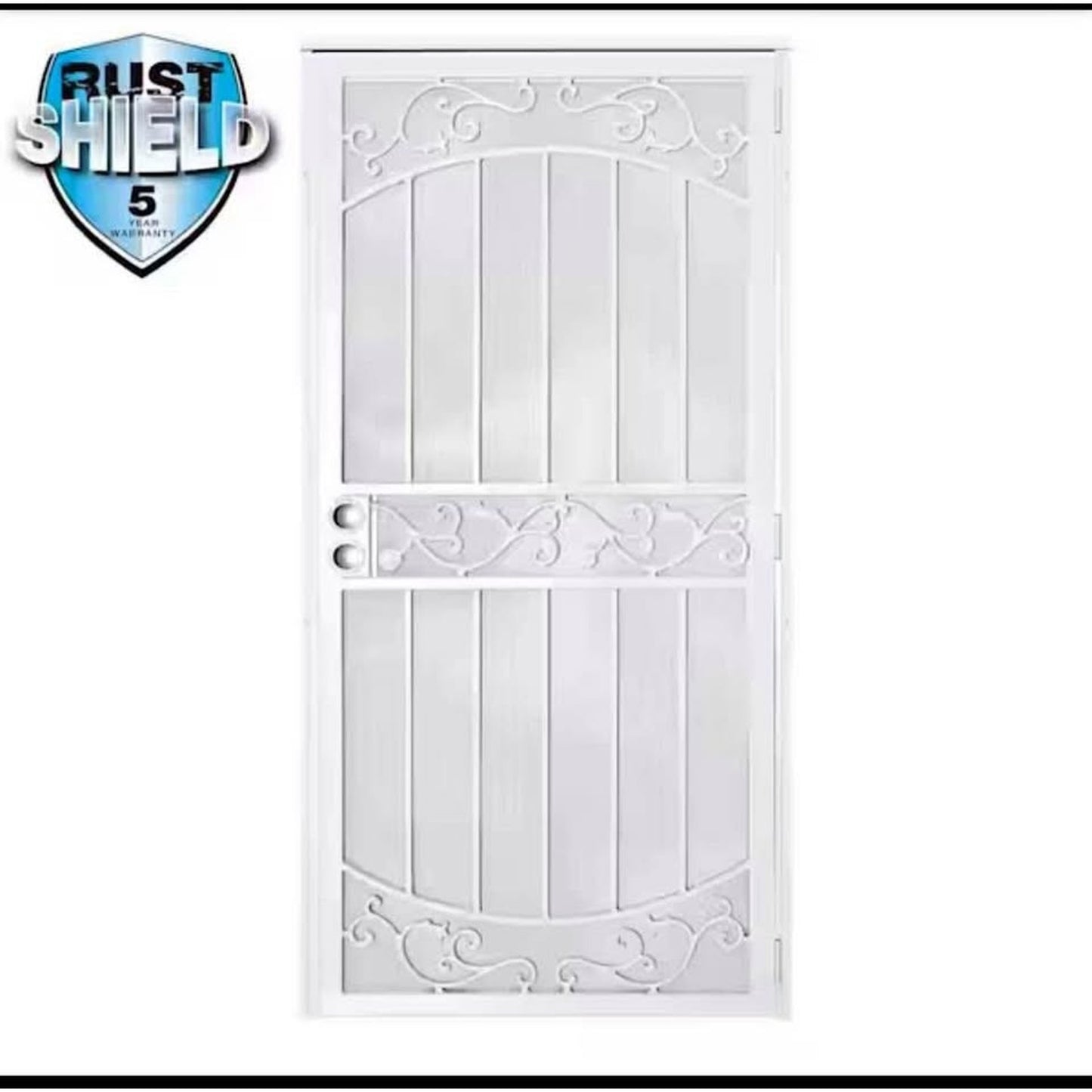 Unique Home Designs 36 in. x 80 in. La Entrada Rust Shield White Surface Mount Outswing Steel Securi