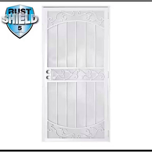 Unique Home Designs 36 in. x 80 in. La Entrada Rust Shield White Surface Mount Outswing Steel Securi