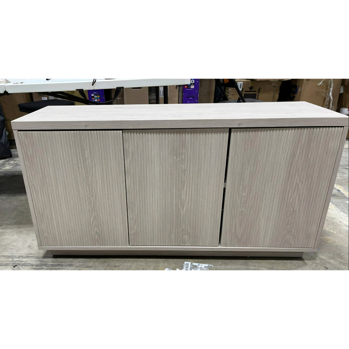TV Stand for TVs up to 55" with 3 Swing Out Ribbed Doors and Adjustable Shelves for Living Room