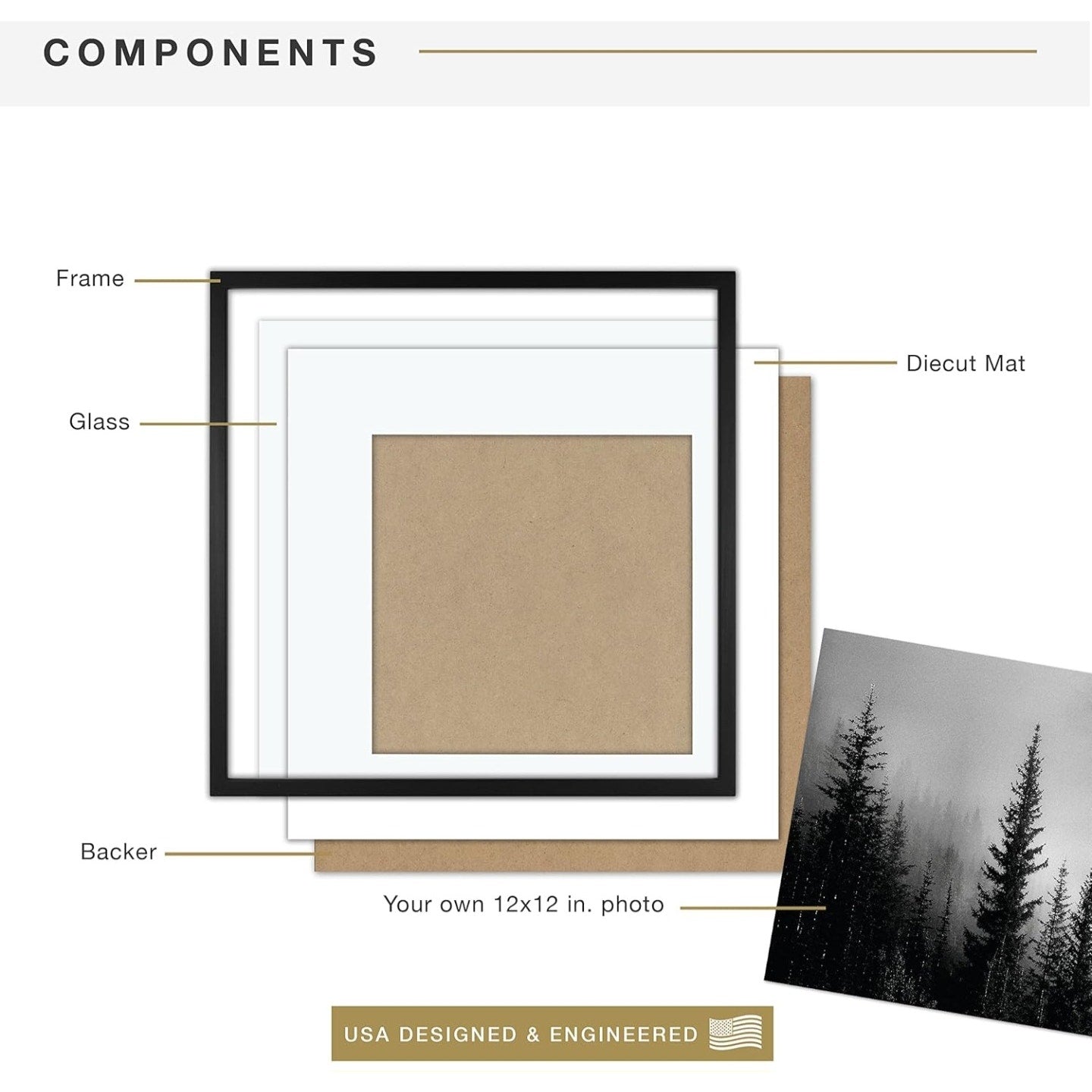 MCS East Village 18x18 Matted Square Picture Frame with 12x12 Photo Display, Black Wall Hangi