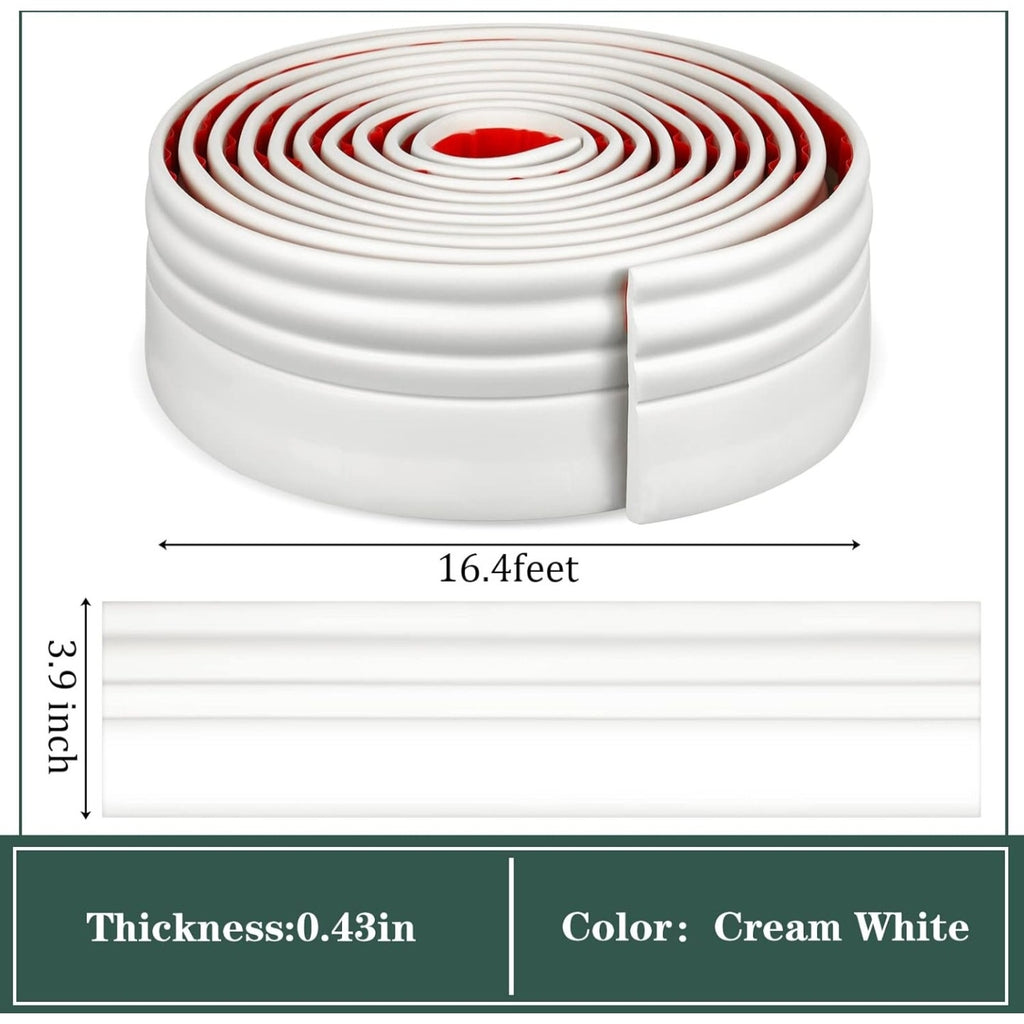 Sasylvia 2 Pcs Flexible Baseboard Molding Trim 4 Inch x 16 Feet Self Adhesive Vinyl Wall Base Peel