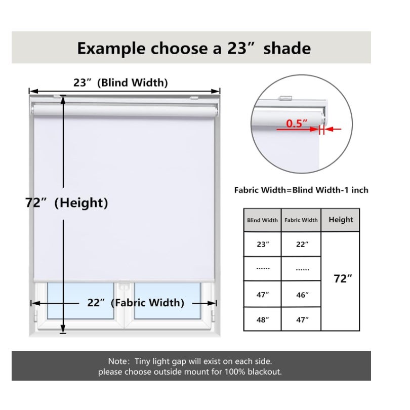 AOSKY Blackout Cordless Roller Shade for Indoor Windows, 59"W x 72"H, White Black Out Window Shade