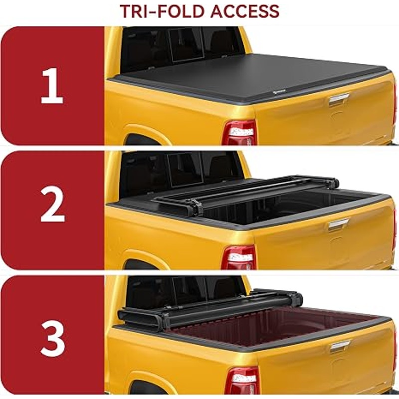 Soft Tri-fold Tonneau Cover Fits, Dodge Ram 1500 5.7ft Bed 2009-2026 (Classic & New) Without Rambox