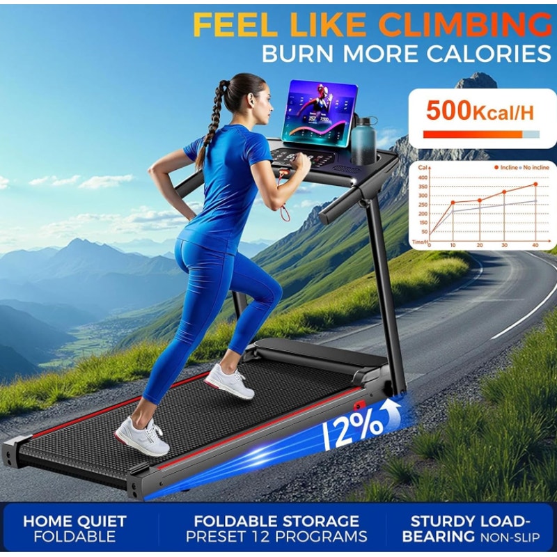 Treadmills for Home with Incline Walking Pad Treadmill with Handle Bar 12% manual incline