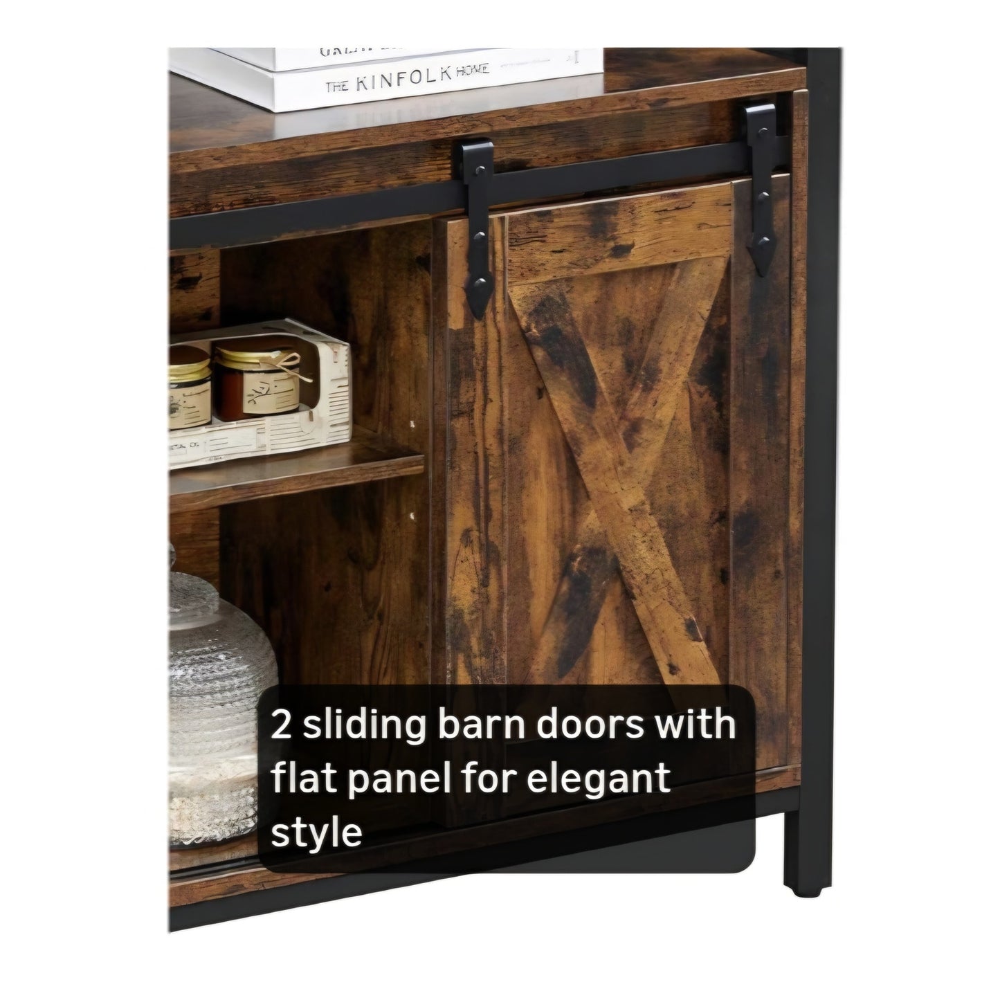 Buffet Cabinet, Coffee Bar Storage Cabinet, Sideboard with 2 Sliding Barn Doors