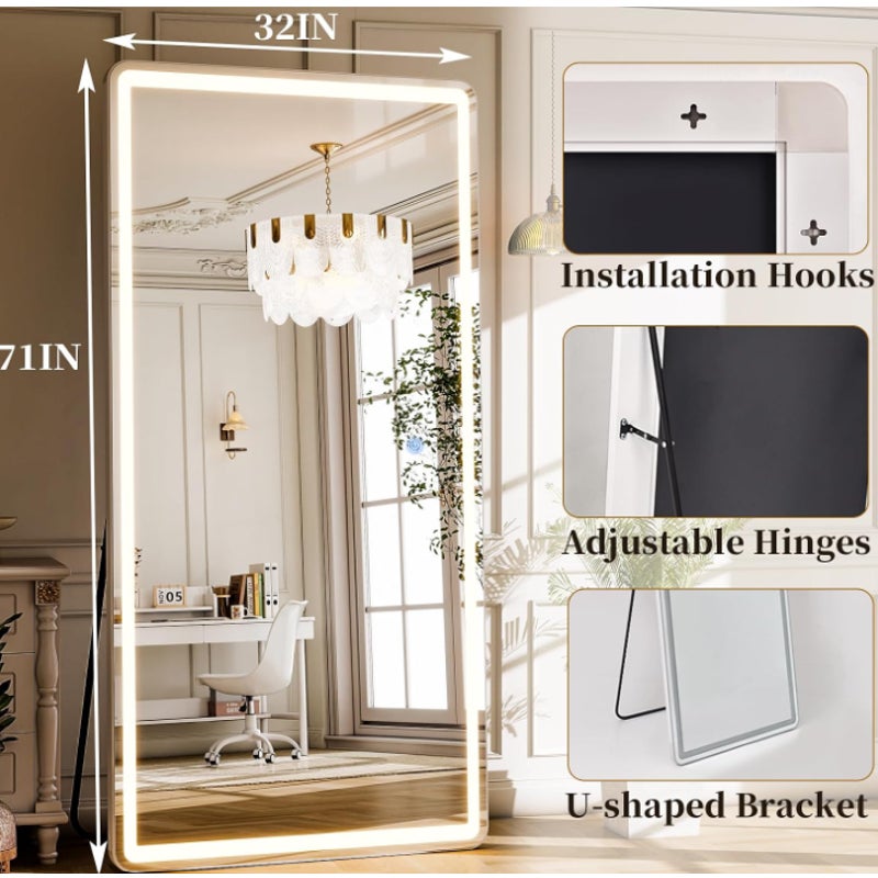 LED Full Length Mirror 71x32 inch Oversized Body Mirrors with Lights