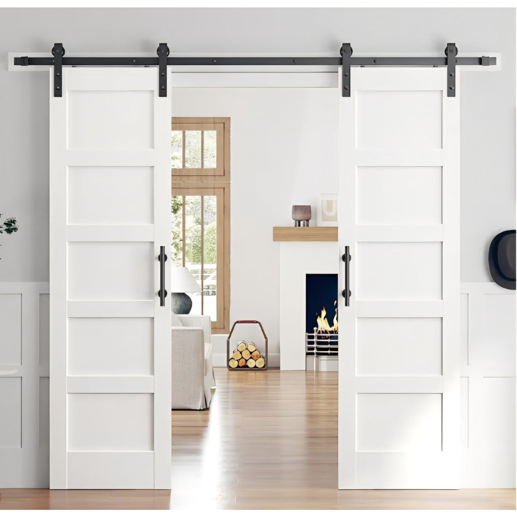 Double 24×84 Inch White Sliding Barn Door Slab with 8ft Hardware Kit Included, 5-Panel