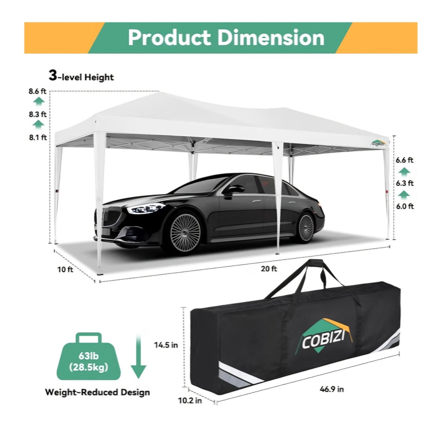 COBIZI 10x20 FT Pop up Canopy Tent with Sidewalls, Party Tents for Parties, Carpas para Fiestas