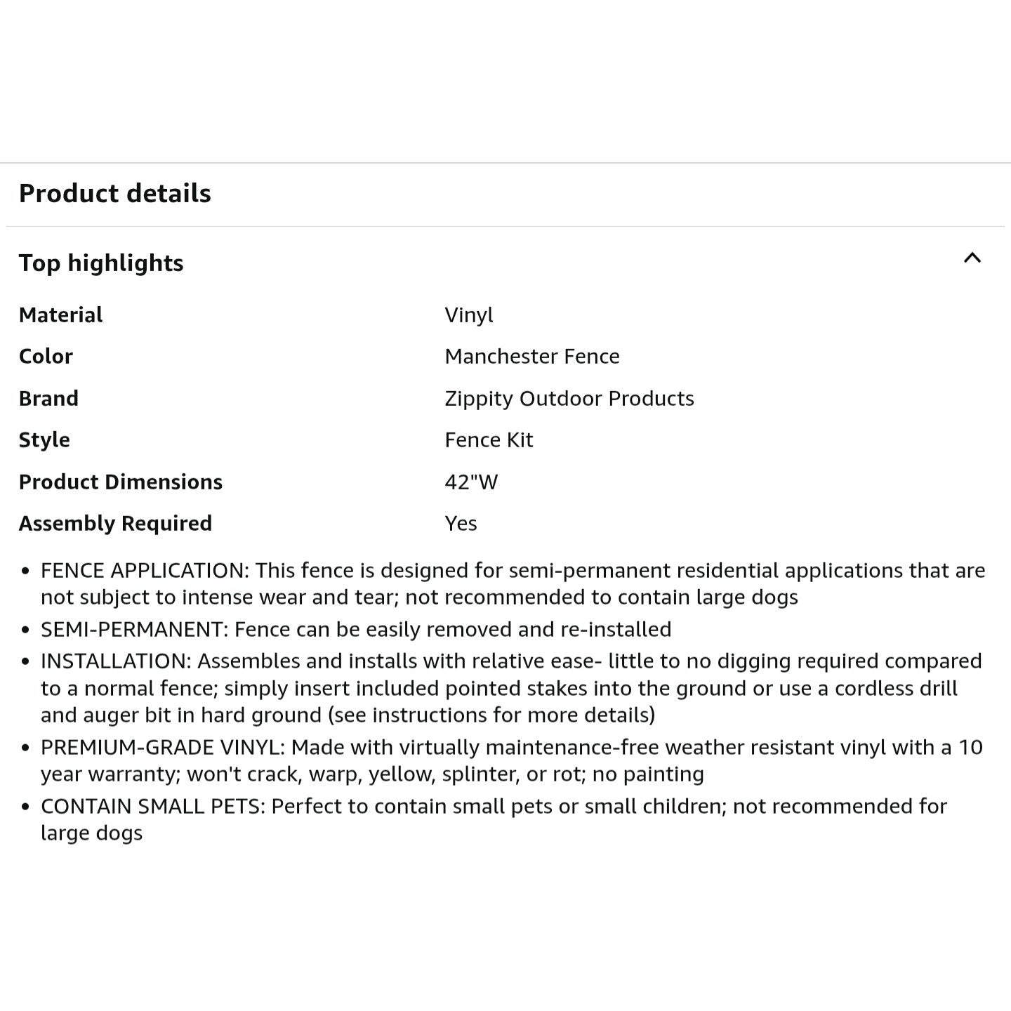 3.5ft H x 7.6ft W (2 Panels) No Dig Zippity Manchester Fence Kit, White Vinyl Picket Fence Panels,