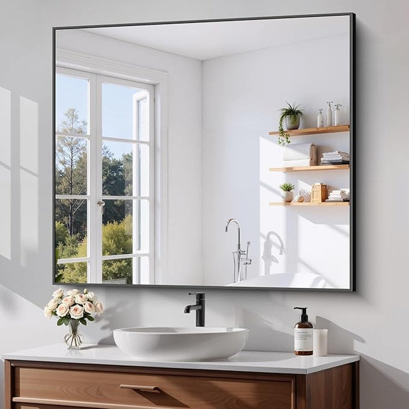Black Bathroom Mirror for Wall,36x40 Inch Rectangle Mirror with Metal Frame, Horizontal or Vertical