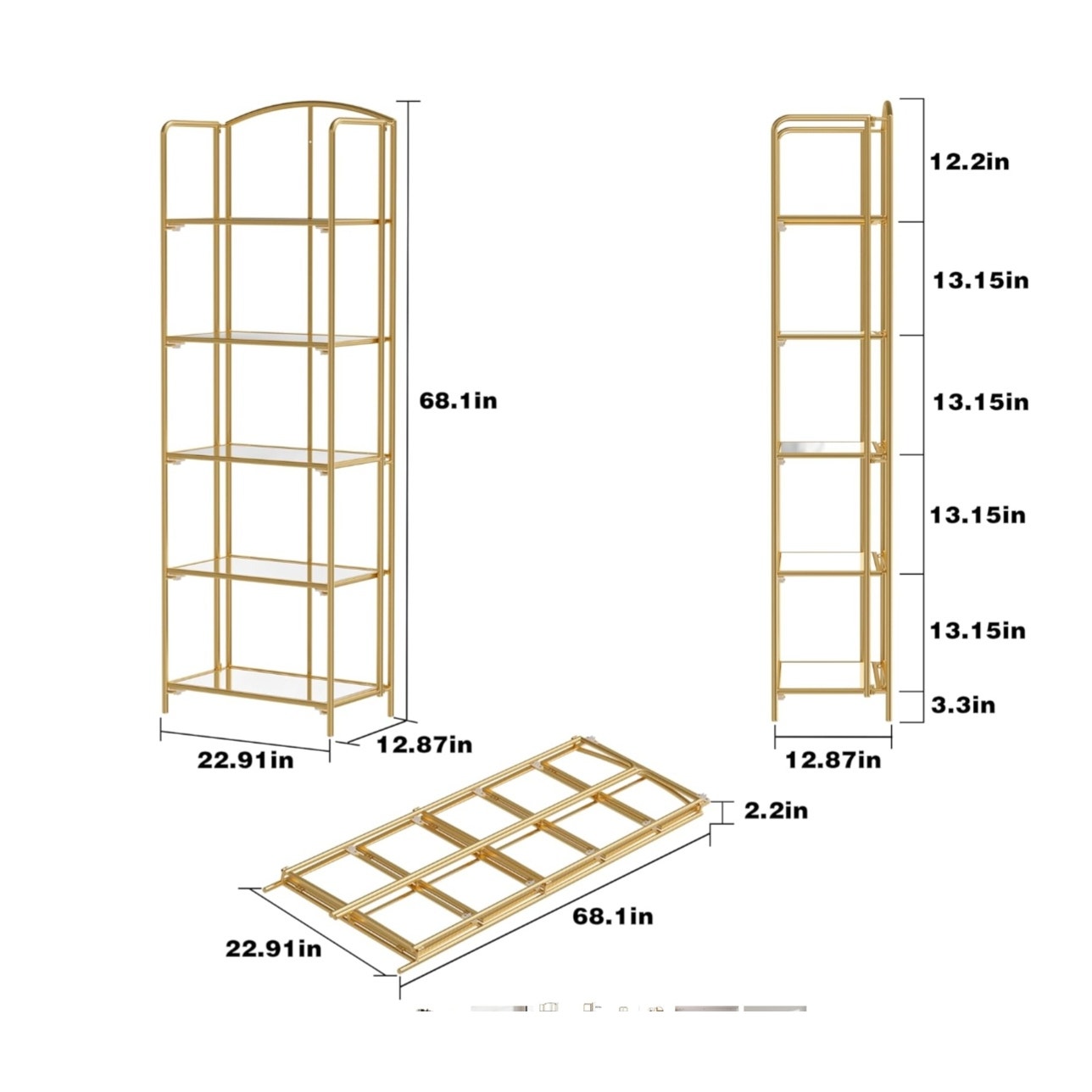 Crofy No Assembly Folding Bookshelf for Living Room