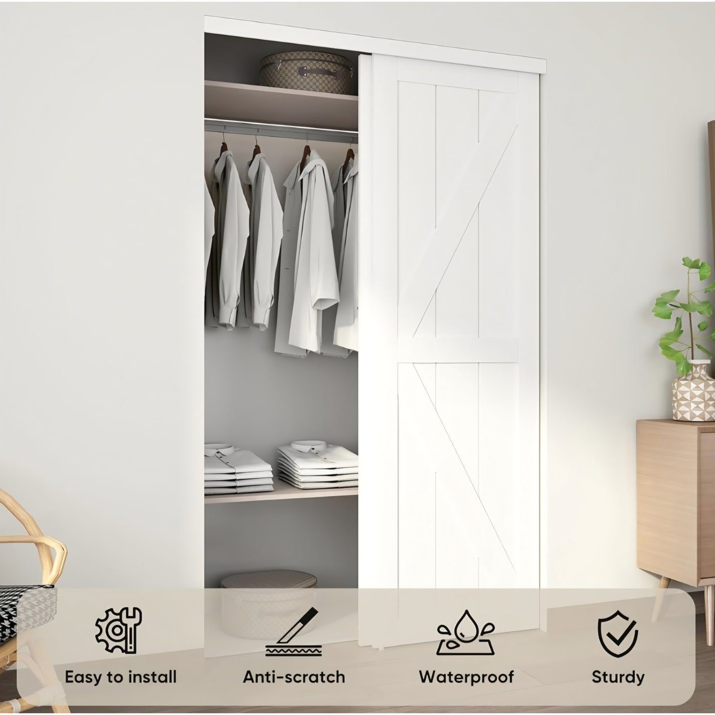 JUBEST 48"(Double 25") x80" Sliding Closet Door, K Style Bypass Closet Door