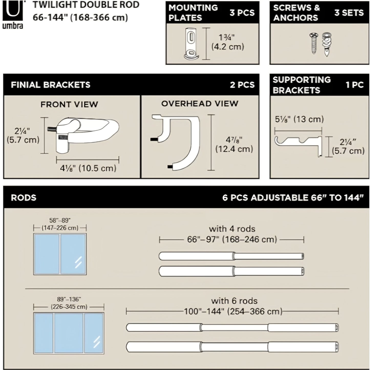 Umbra Twilight Double Curtain Rod Set – Wrap Around Design Ideal for Blackout