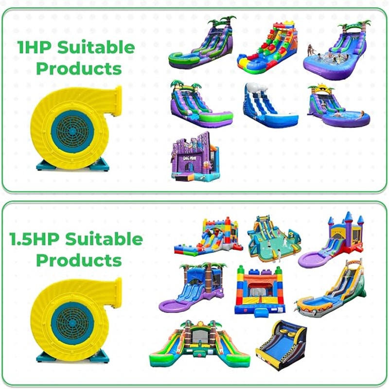 Bounce House Blower High Power Inflatable Air Blower, IPX4 Waterproof, 110-120V, 6 Stakes-1HP 750W