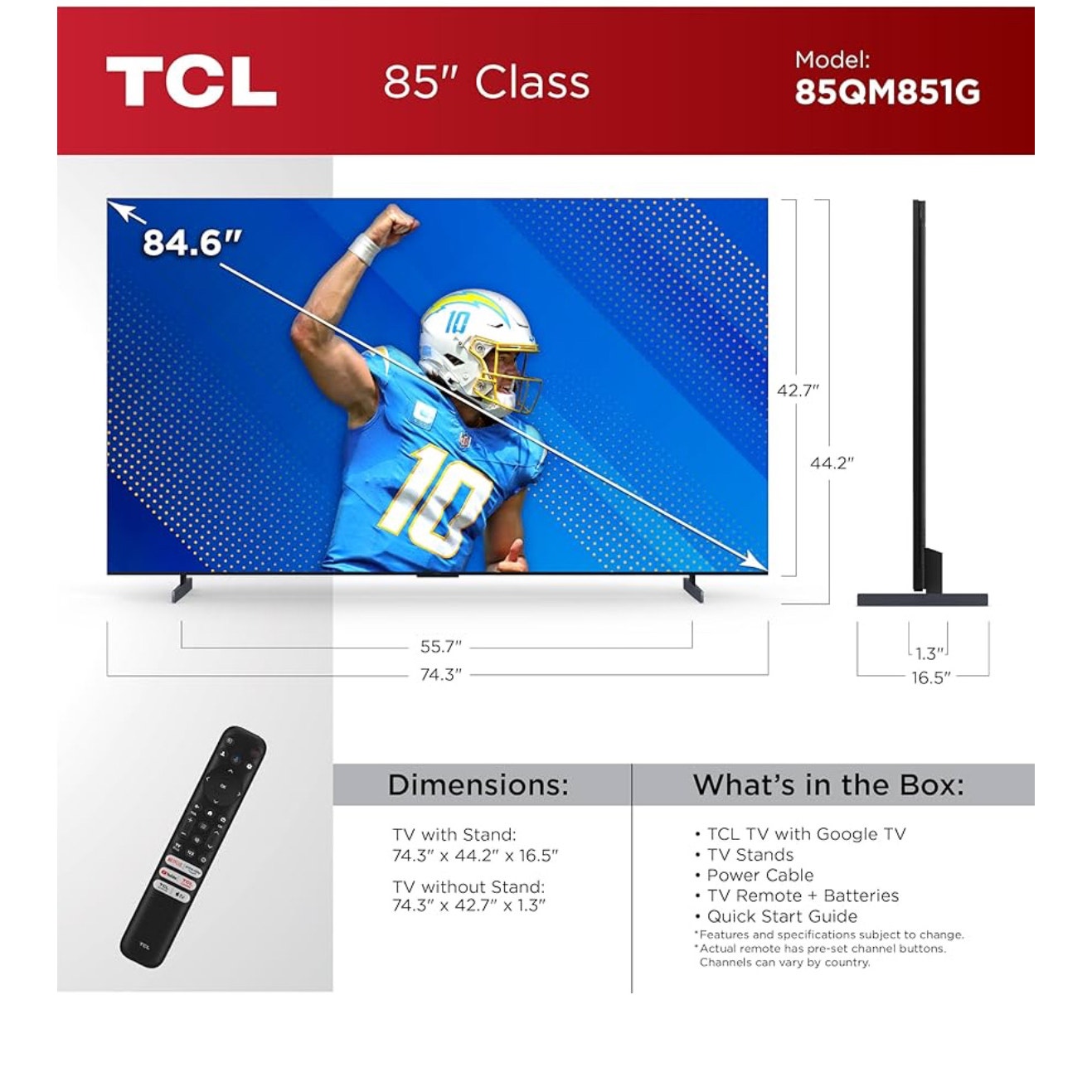 TCL 85-Inch QM85 QLED 4K Smart QD-Mini LED TV