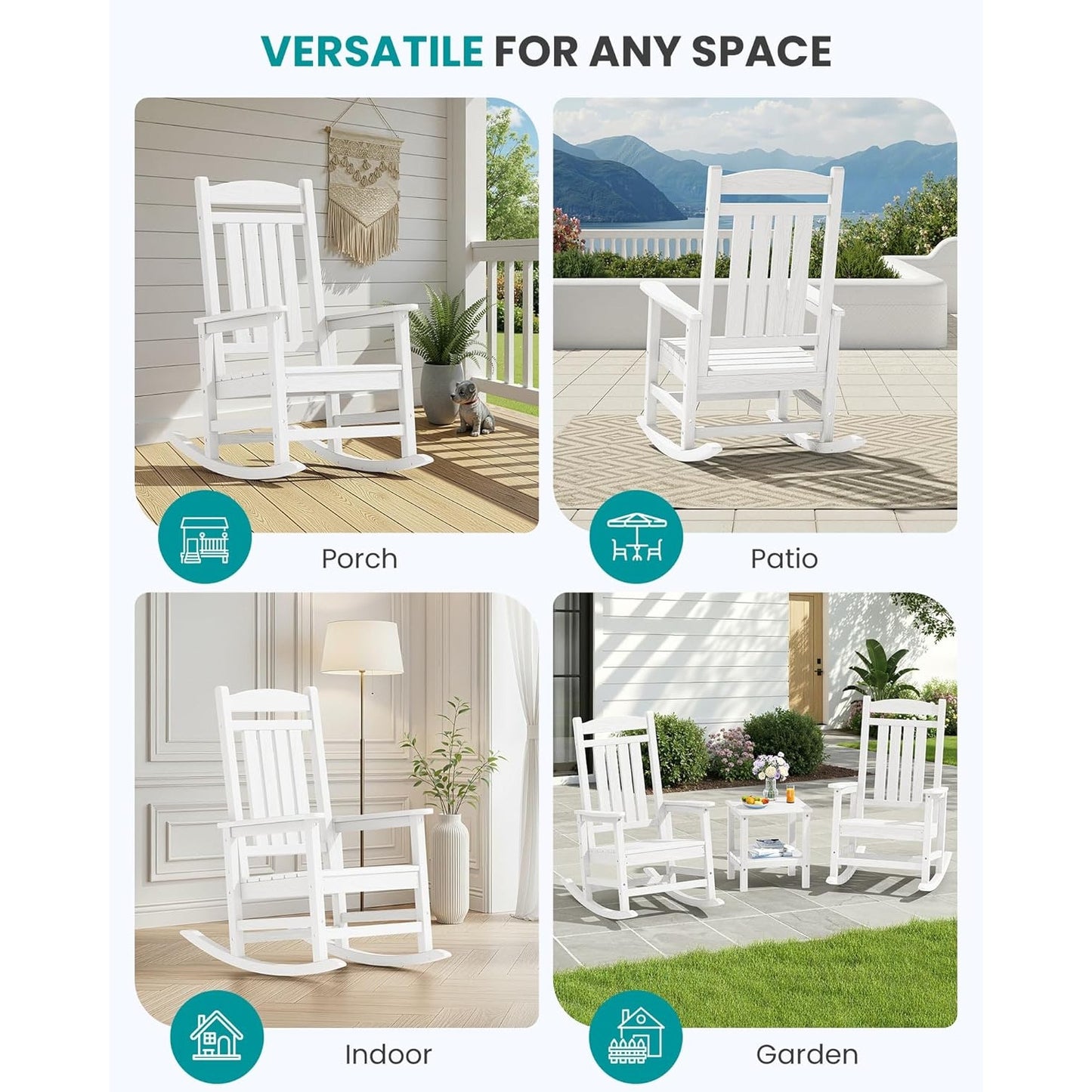 SERWALL Outdoor Rocking Chairs Set of 2, Oversized HDPE Porch Rockers for Adults