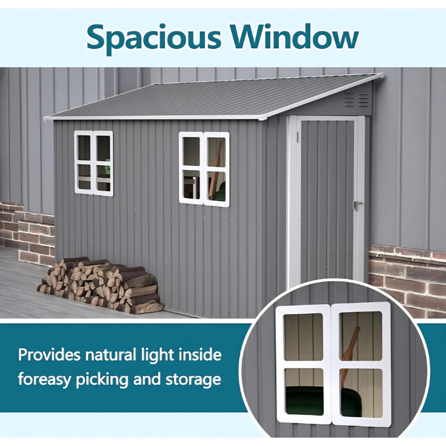 4x 10 FT Metal Outdoor Storage Shed with Windows and Foundation, Lean to Storage Sheds w/Lockable Door & Air Vents, All Weather Waterproof Garden Tool House for Backyard, Patio, Lawn, Gray
