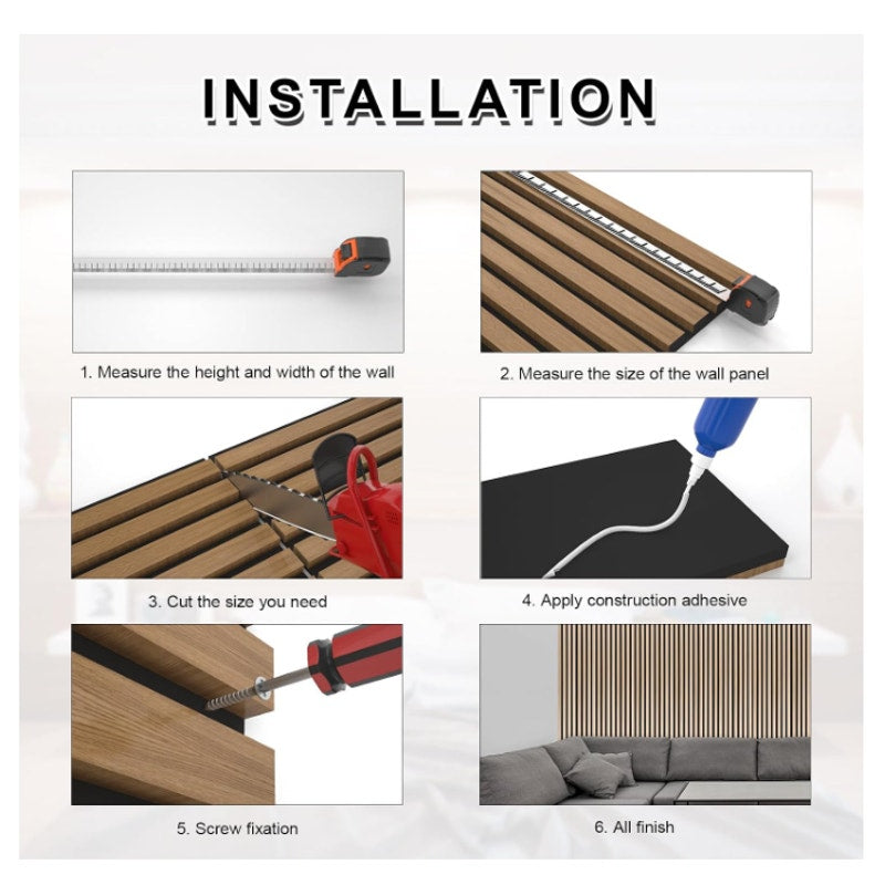 NeatiEase Wood Panels for Wall, 4-Piece 96" x 12.6" Soundproof Wood Slat Wall