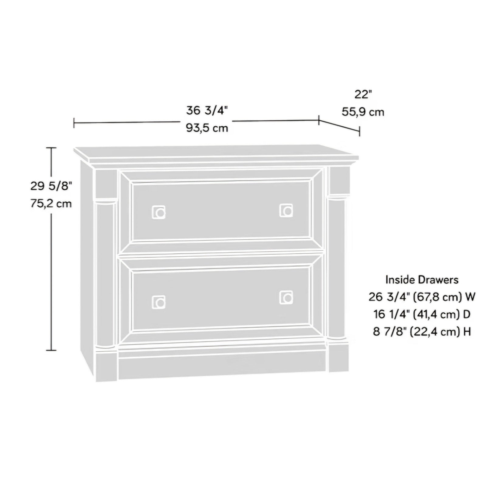 Sauder Palladia 2 Drawer File Cabinet, Lateral Filing Cabinets for Home Office