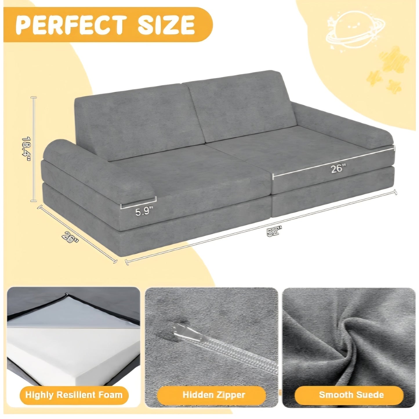 Modular Kids Play Couch 10PCS – Convertible Kids Sofa & Toddler Play Couch with DIY
